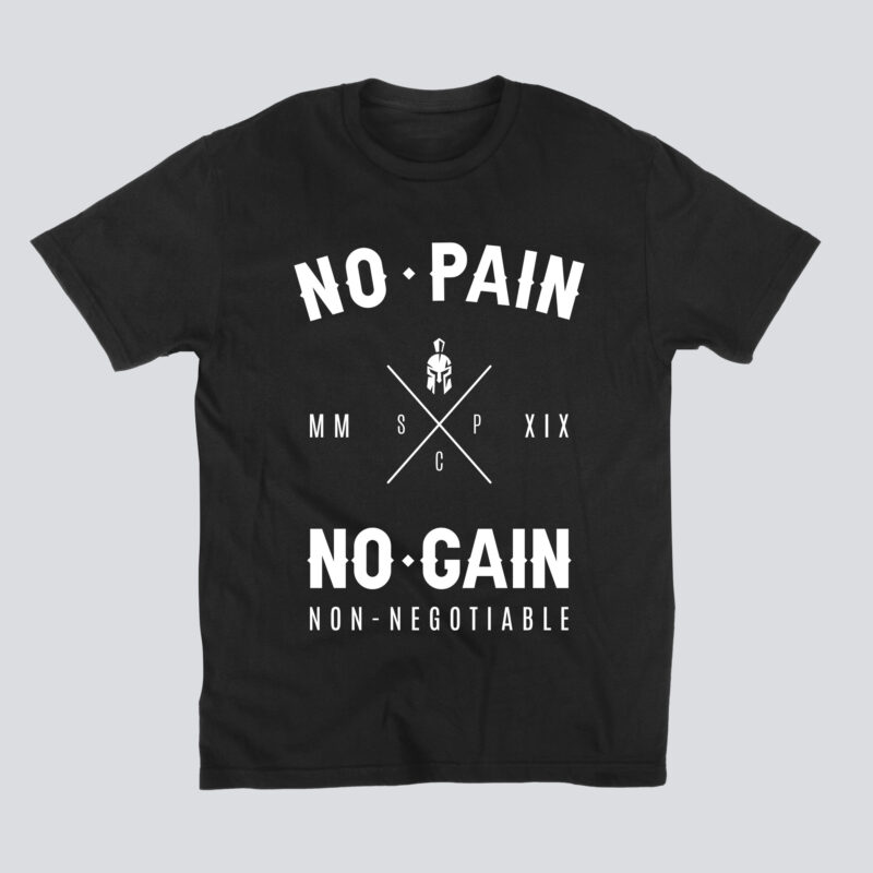 no pain no gain t-shirt, black t-shirt mockup, shrtpa, custom print, custom t-shirt print, design prints, t shirt print layout, gym t-shirts,